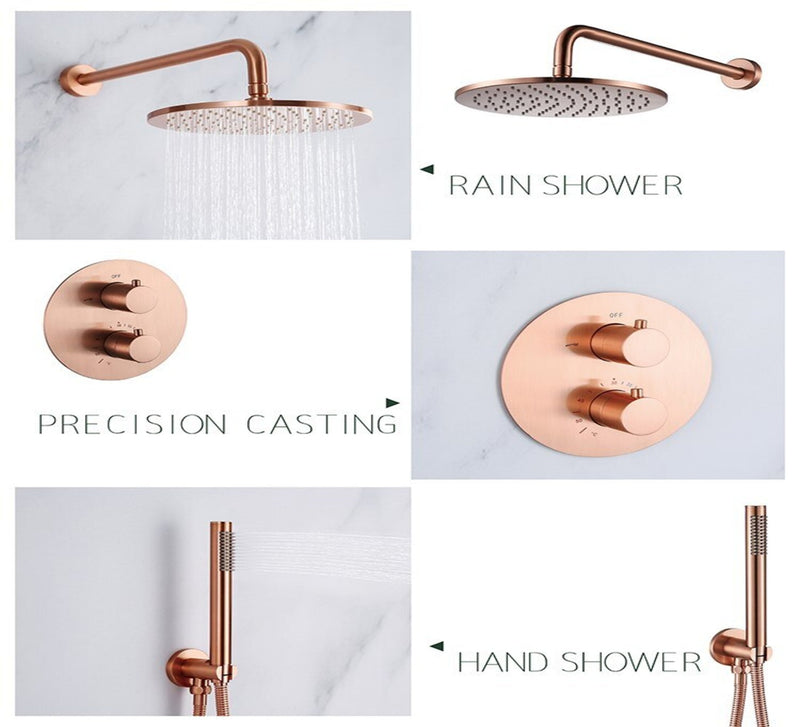 Copper Satin  12" Round rain Head 2 Way Function  thermostatic  shower kit