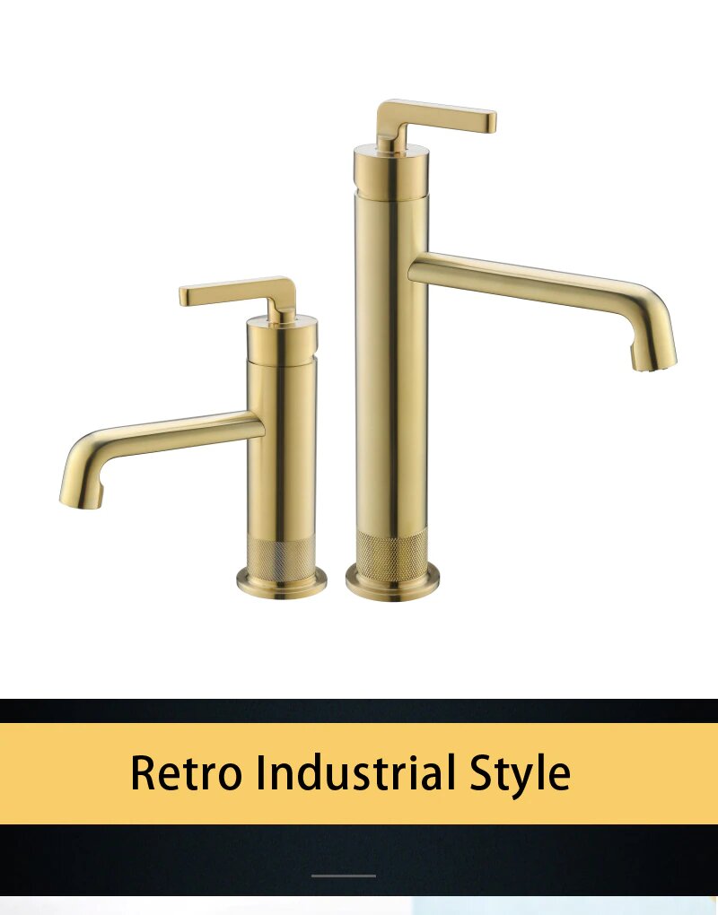 Brushed gold-Grey Gun short bathroom faucet