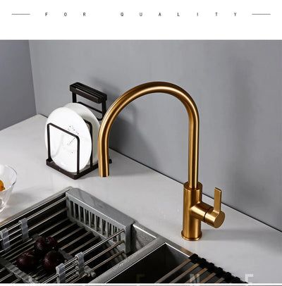 Brushed Gold Sleek Modern Kitchen Faucet Dual Pull Out Sprayer