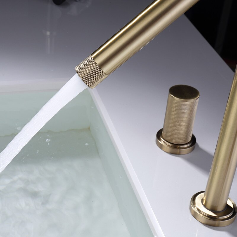 Brushed gold 8" inch wide spread bathroom faucet