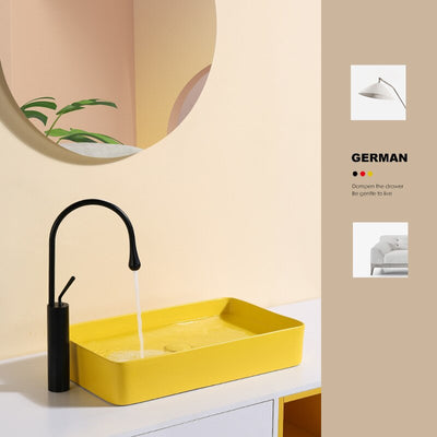 Yellow rectangular vessel sink