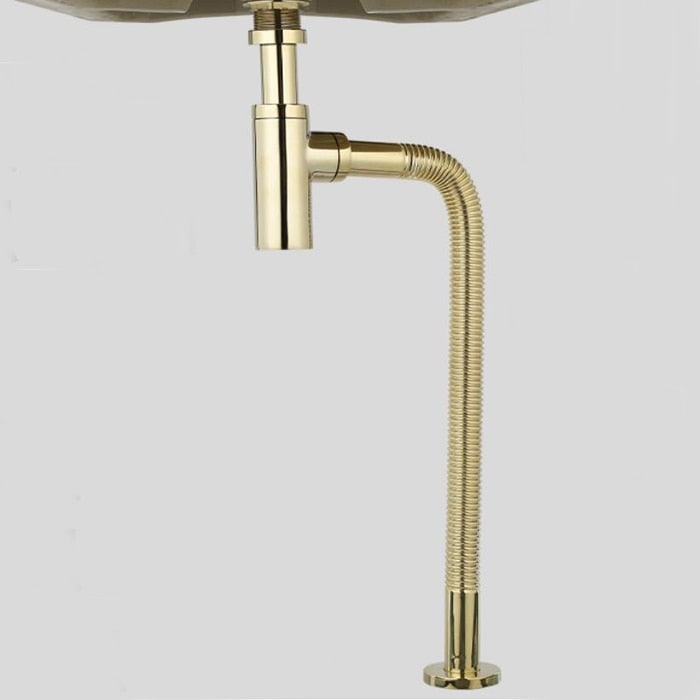 Gold polished brass offset floor p trap