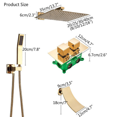 Gold polish brass 2 and 3 way diverter functions thermostatic shower kit-CSA