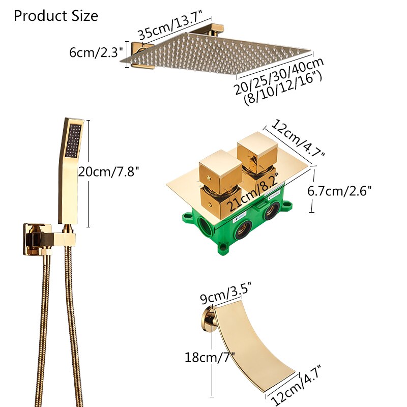 Gold polish brass 2 and 3 way diverter functions thermostatic shower kit-CSA