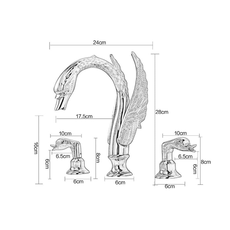 Gold polish swan 5 pcs deck mount bathtyb filler faucet set