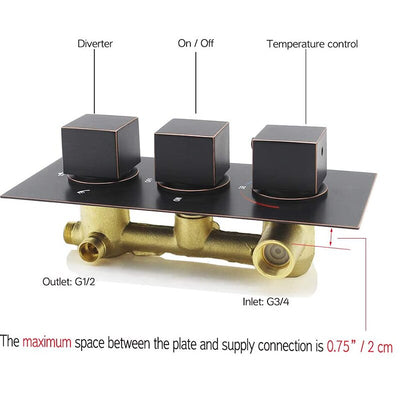 Oil rubbed bronze 12" square rain head 3 way function thermostastic shower kit