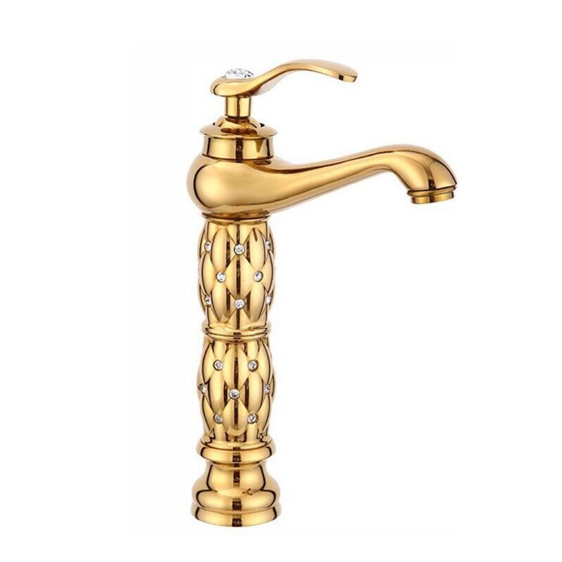 Aladin Gold polish with crystall diamonds tall vessel faucet