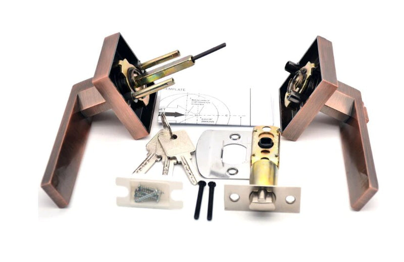 Copper Rose Gold Square Modern Bathroom Door Handle Lock