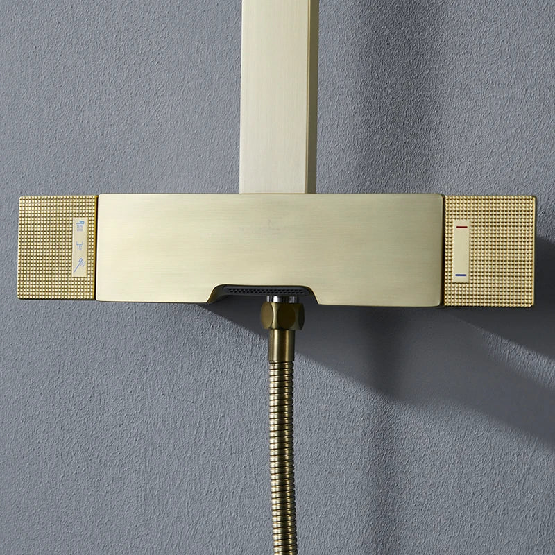 Cara- Brushed gold - Grey Gun exposed thermostatic shower system