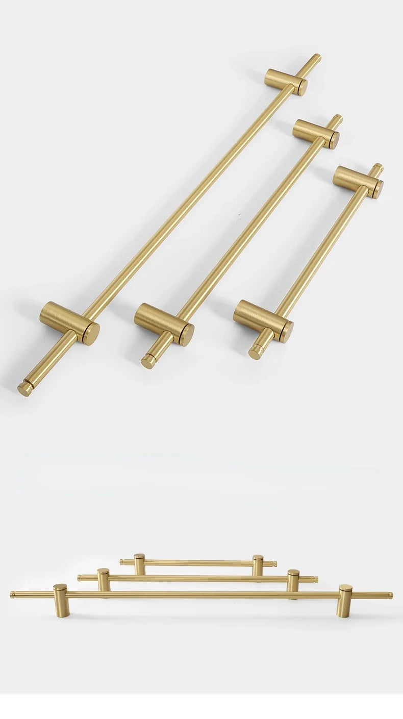 Nordic- heavy brass modern pulls simple brushed gold light luxury pulls cabinet adjustable long handle cabinet handle