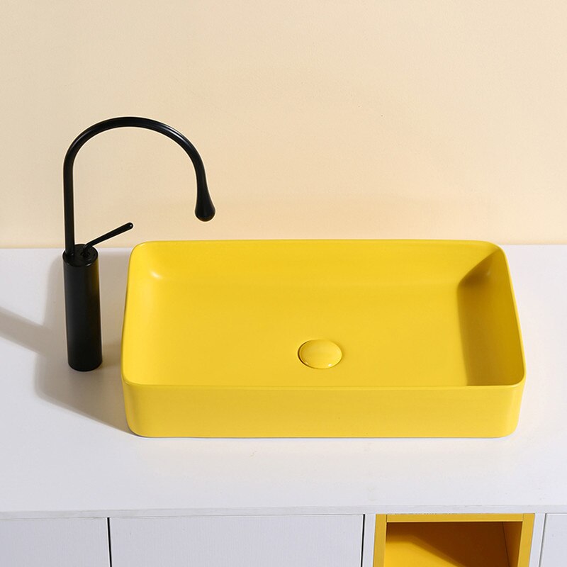 Yellow rectangular vessel sink