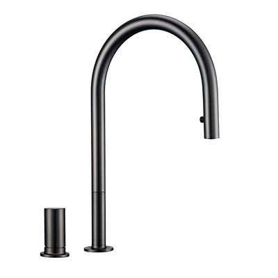 FIAT-Black-Grey Gun-Brushed gold tall kitchen island separate lever control dual sprayer kitchen faucet