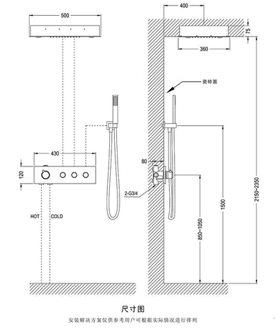 Gold Polished Ceiling Flushmount LED-Waterfall Raind Head Size  20"X 14"  or 4 Way Mixer Valve Thermostatic Shower Kit