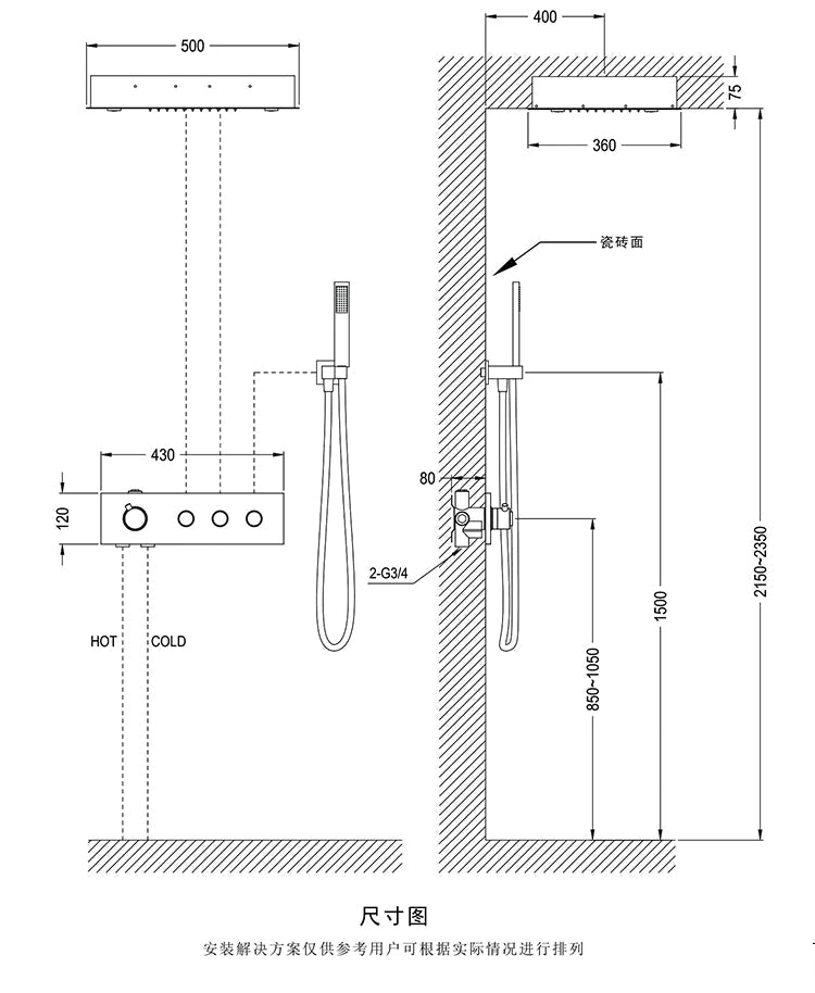 Gold Polished Ceiling Flushmount LED-Waterfall Raind Head Size  20"X 14"  or 4 Way Mixer Valve Thermostatic Shower Kit