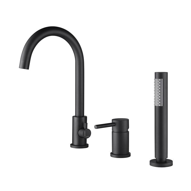 Round clean design 3 holes deck mounted bathtub filler faucet set