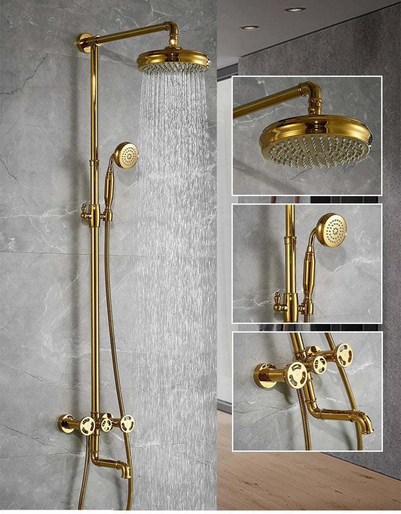 Gold Polished Exposed Victorian Industrial Shower System Kit