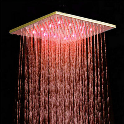 Gold polish brass LED square rain shower head