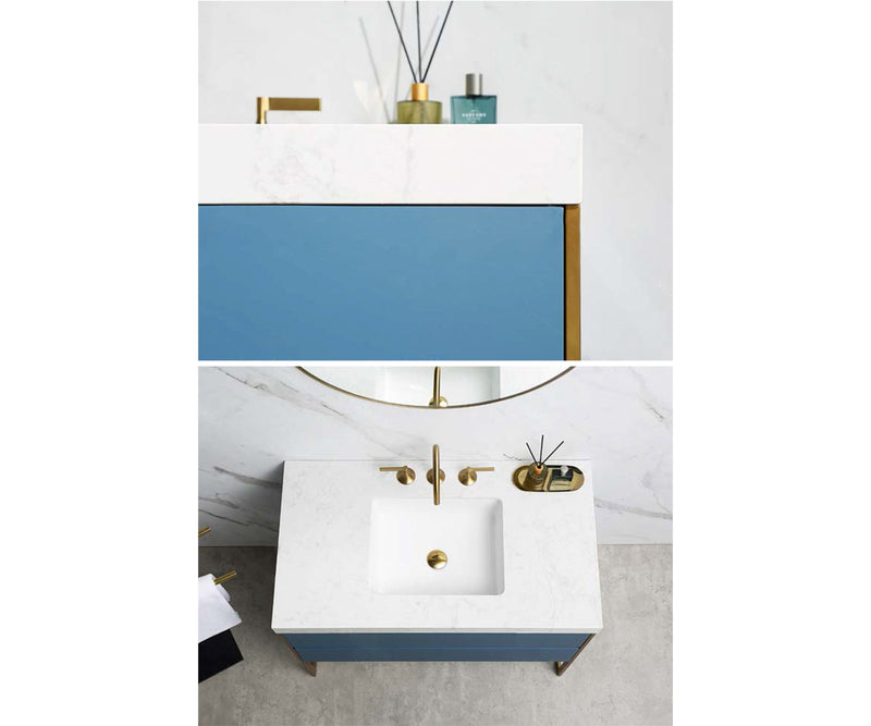 BELLA-Sky blue - freestanding bathroom vanity with brushed gold trim 48"