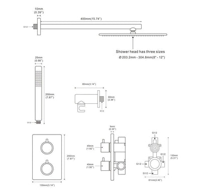 Brushed Gold Round Thermostatic with 2 way function diverter Shower Kit