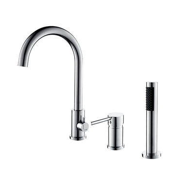 Round clean design 3 holes deck mounted bathtub filler faucet set