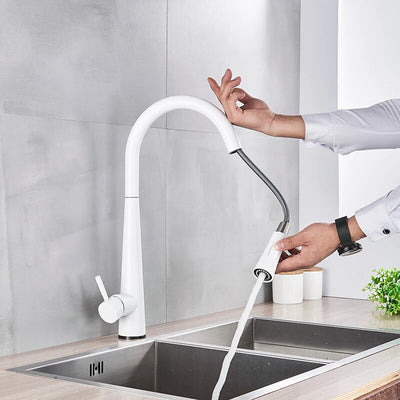 White touchless sensor kitchen faucet pull out with 2 dual sprayer mode