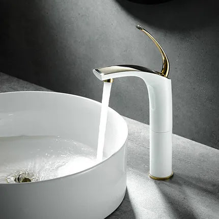 Cognac- White with gold single hole bathroom faucet