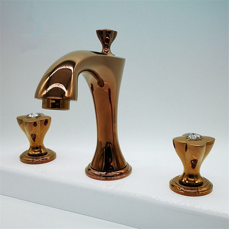 Luxury 8" Inch Wide Spread Bathroom Faucet with Crystal Diamond Handles