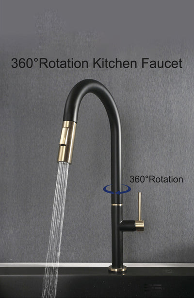 Toronto-Black and Brushed Gold Two Tone Touchless Sensor Kitchen Faucet Pull Out Dual Sprayer