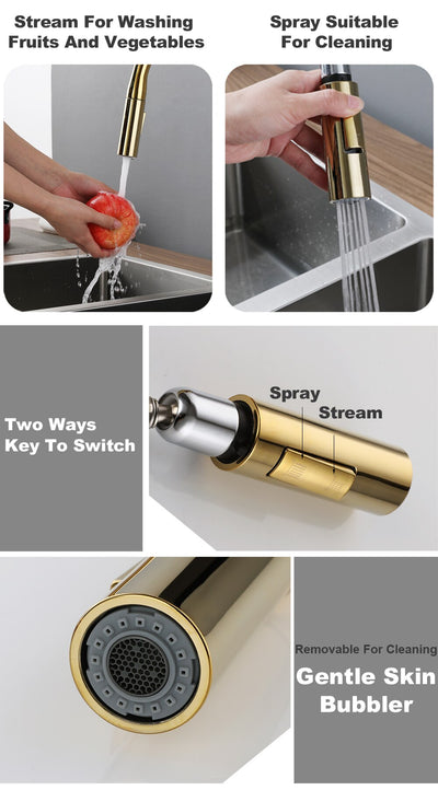 Amsterdam -Polished Rose Gold-White-Brushed Gold- Gold- Black Two Tone  Kitchen Faucet with pull out dual sprayer