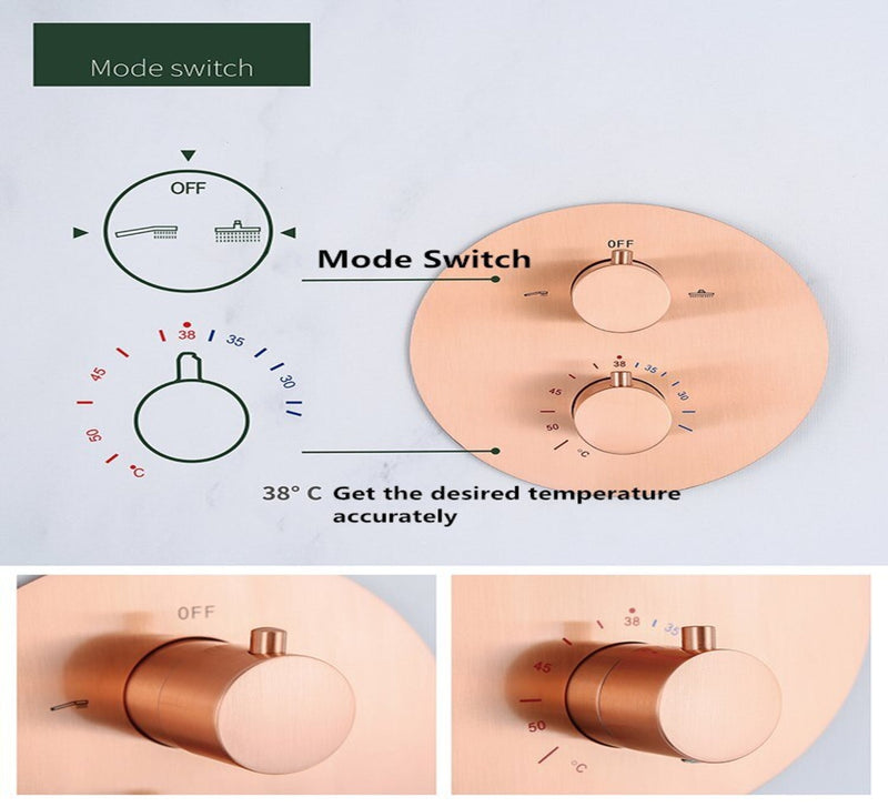 Copper Satin  12" Round rain Head 2 Way Function  thermostatic  shower kit