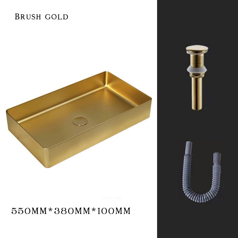 Brushed gold rectangular stainless steel vessel sink