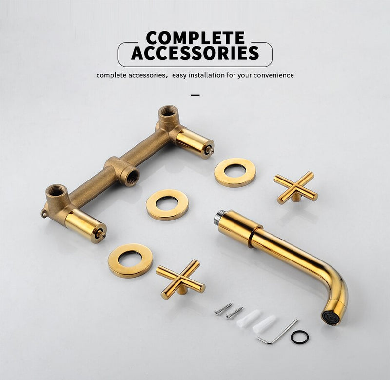 Gold Polished Cross Handle Wallmounted bathroom faucet (Copy)