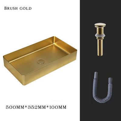 Brushed gold rectangular stainless steel vessel sink