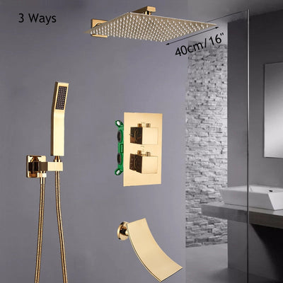 Gold polish brass 2 and 3 way diverter functions thermostatic shower kit-CSA