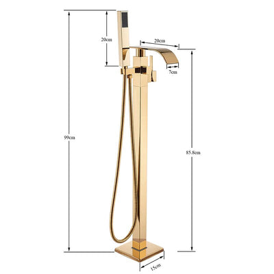 Gold polished free standing tub filler faucet set