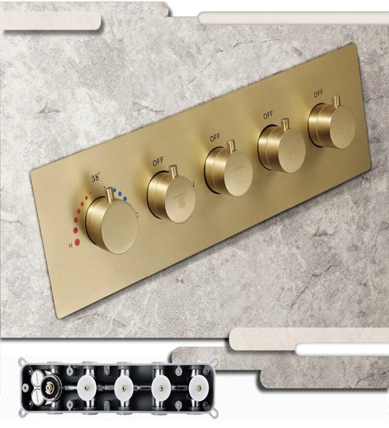 Brushed Gold Led touch control 23"x15" ceiling flushmount rain,waterfall,led light ambiance 5 way function diverter with hand spray and 6 body jet massage spa system