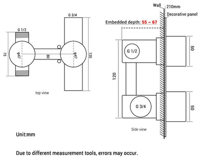 Brushed Gold 10" Inch Round Rain head  Thermostatic Pressure balance 2 way functions shower kit