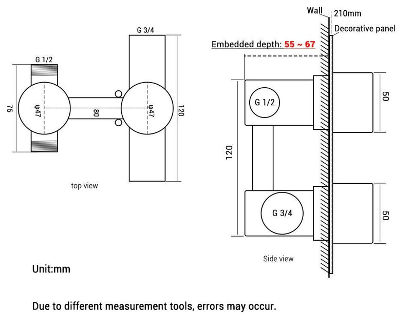 Brushed Gold Round Thermostatic with 2 way function diverter Shower Kit