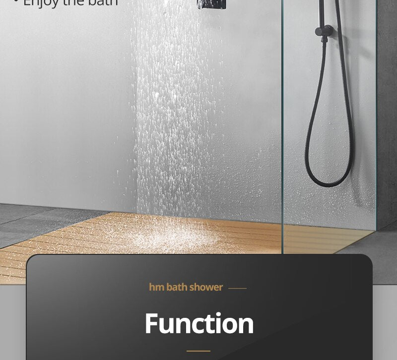 Black 22"Waterfall Rain Thermostatic Shower System 4 Way Function Completed Set