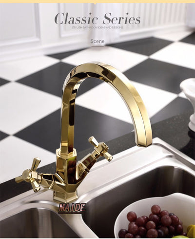 Gold Polished Cross Handle Bar Kitchen Faucet