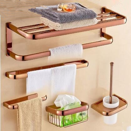 Rose gold polished bathroom accessories