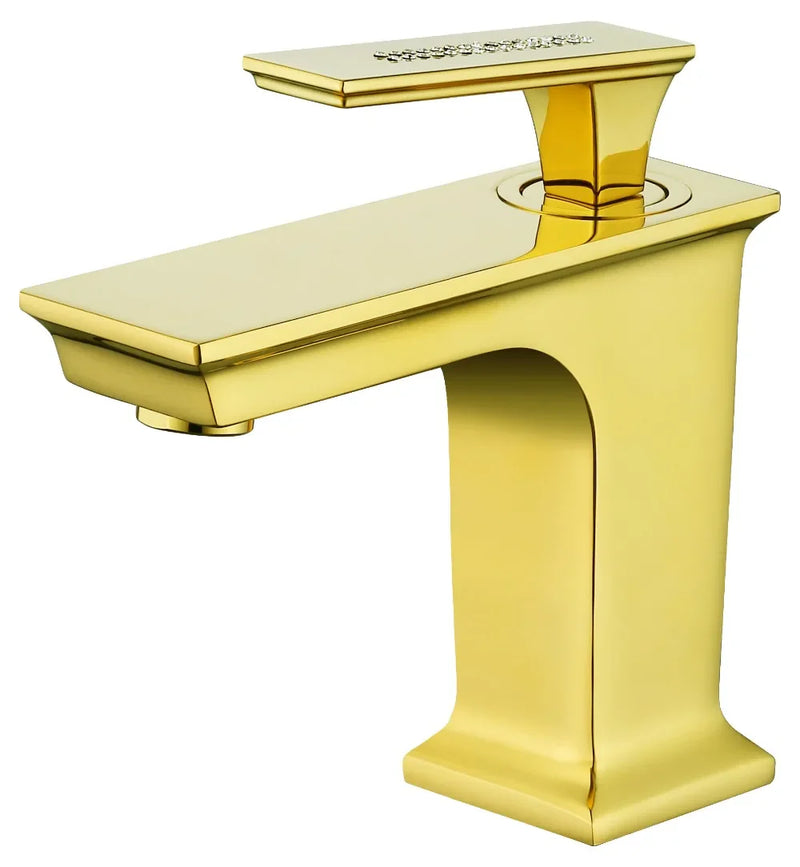 Free ship ti-gold square bathroom basin vessel sink faucet mixer tap deck mounted Crystal handles Single Hole