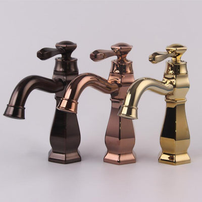 Art-Deco Gold polished brass single hole bathroom faucet