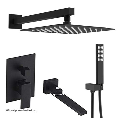 Black quare 12" rain head 3 way function diverter- pressure balance shower kit