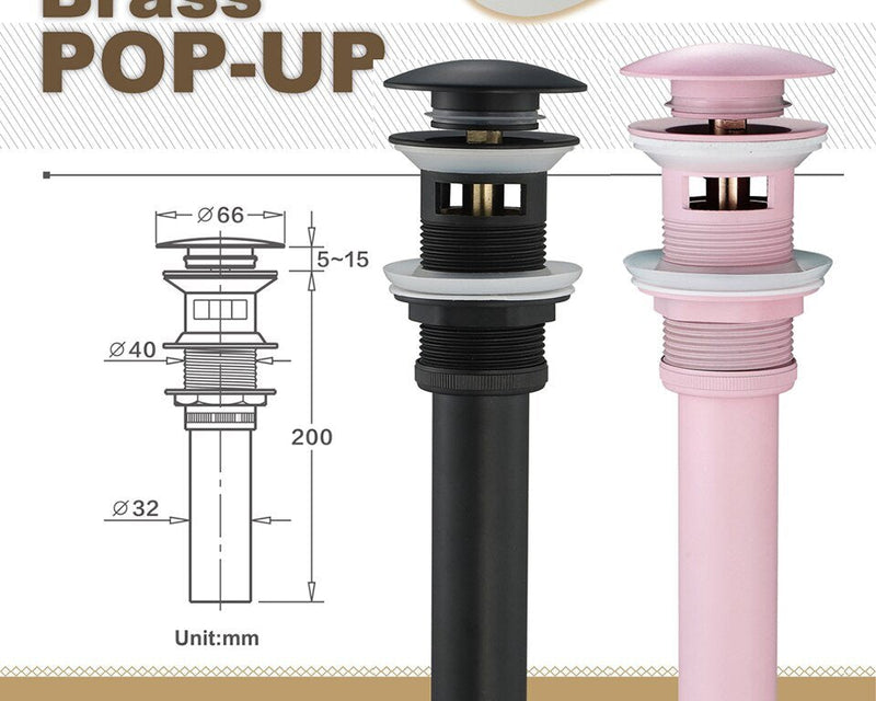 Pink-Black Pop Up Drain with overflow