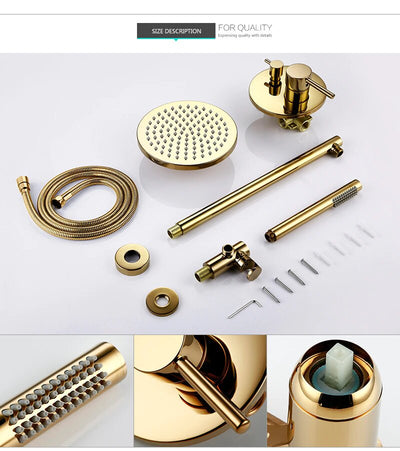 Gold Shiny Polish 2 Way Function Diverter Shower Kit