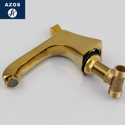 Art deco Gold polished brass 8" Inch wide spread bathroom faucet