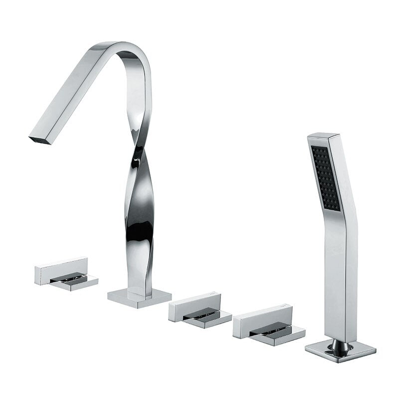 Art deco 5 holes deck mount bathtub filler faucet set