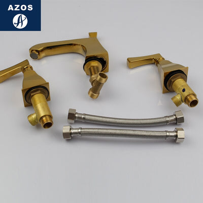 Art deco Gold polished brass 8" Inch wide spread bathroom faucet