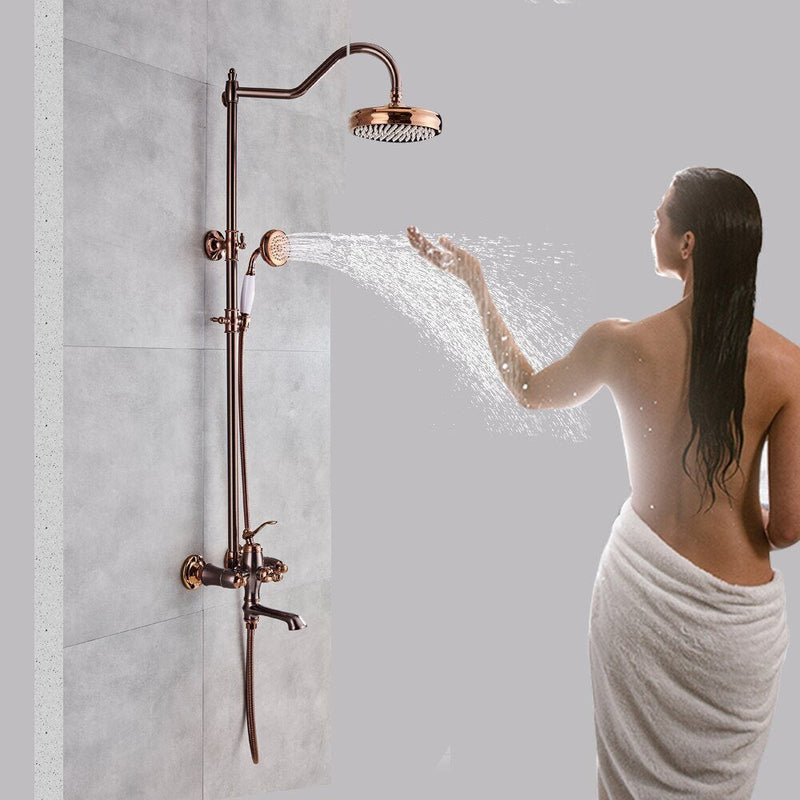 Rose gold polished Victorian Exposed 3 Way Shower System Kit